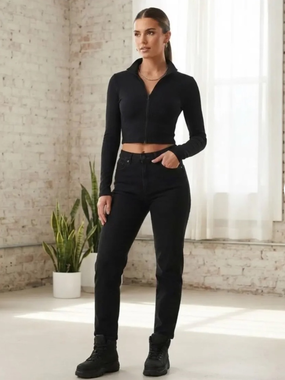 EUC The Kript Black Zip-up Crop